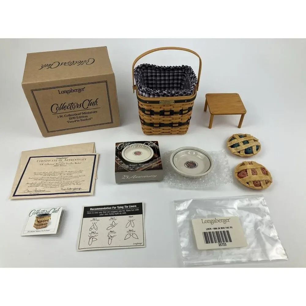 Longaberger Miniature Two Pie Basket | Full Set (SEE DESC) VTG 1998 #12386